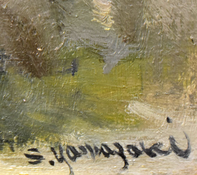 山崎翠祥「薔薇(木製額)」油絵・F4号 サイン拡大画像