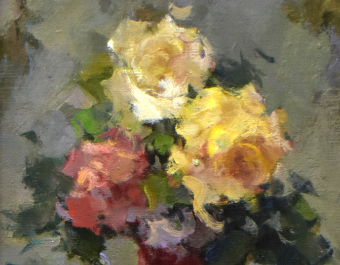 山崎翠祥「薔薇(木製額)」油絵・F4号 拡大画像1