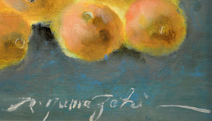 山崎隆治「稚魚誕生」油絵・F8号 サイン拡大画像