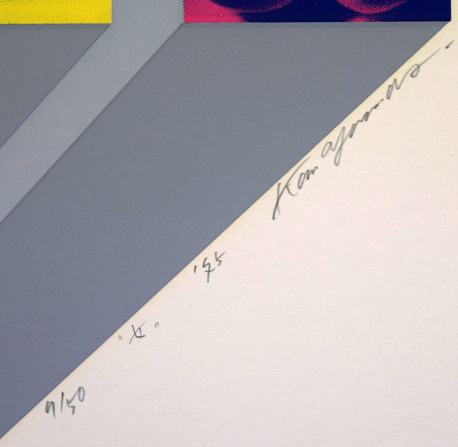 安田侃「女」シルクスクリーン版画 限定番号(ed,7/50)、タイトル、年記(1975年作)、本人直筆鉛筆サイン部分