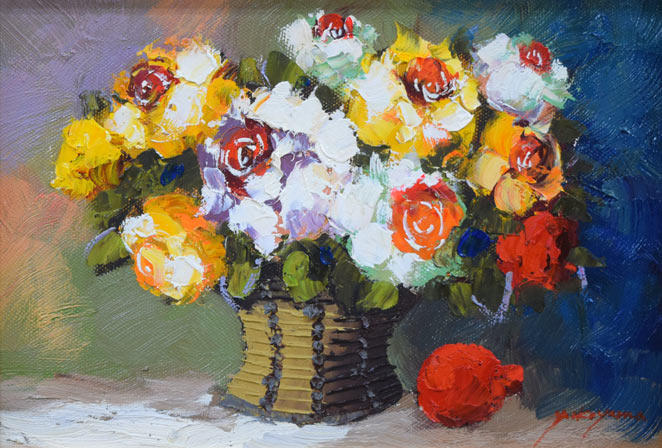 横山邦夫「薔薇」油絵・SM 作品全体拡大画像