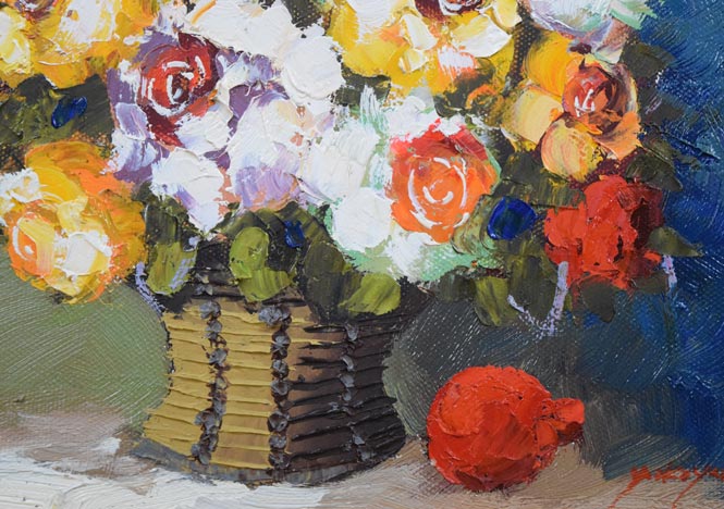 横山邦夫「薔薇」油絵・SM 拡大画像2