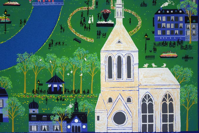 吉岡浩太郎「緑の町」シルクスクリーン版画 拡大画像2