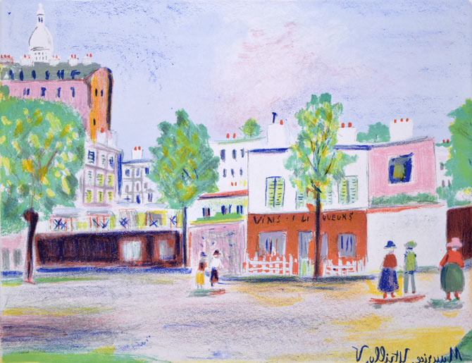 モーリス ユトリロ(Maurice Utrillo)「煙突のある街角(ユトリロⅤ)」リトグラフ 作品全体拡大画像