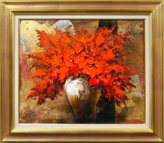 立川広己「赤い盛り花」油絵・F12号