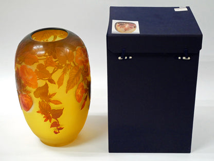 エミール　ガレ（Emile　Galle）「朝顔文花入」被せガラス・アシッド　付属品画像（布タトウ箱付き）