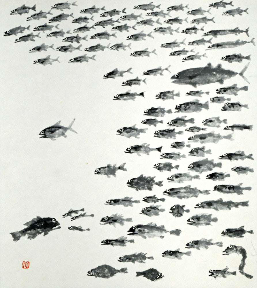 赤穴宏「百魚図」水彩画・色紙　作品全体画像
