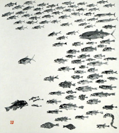 赤穴宏「百魚図」水彩画・色紙　作品全体画像