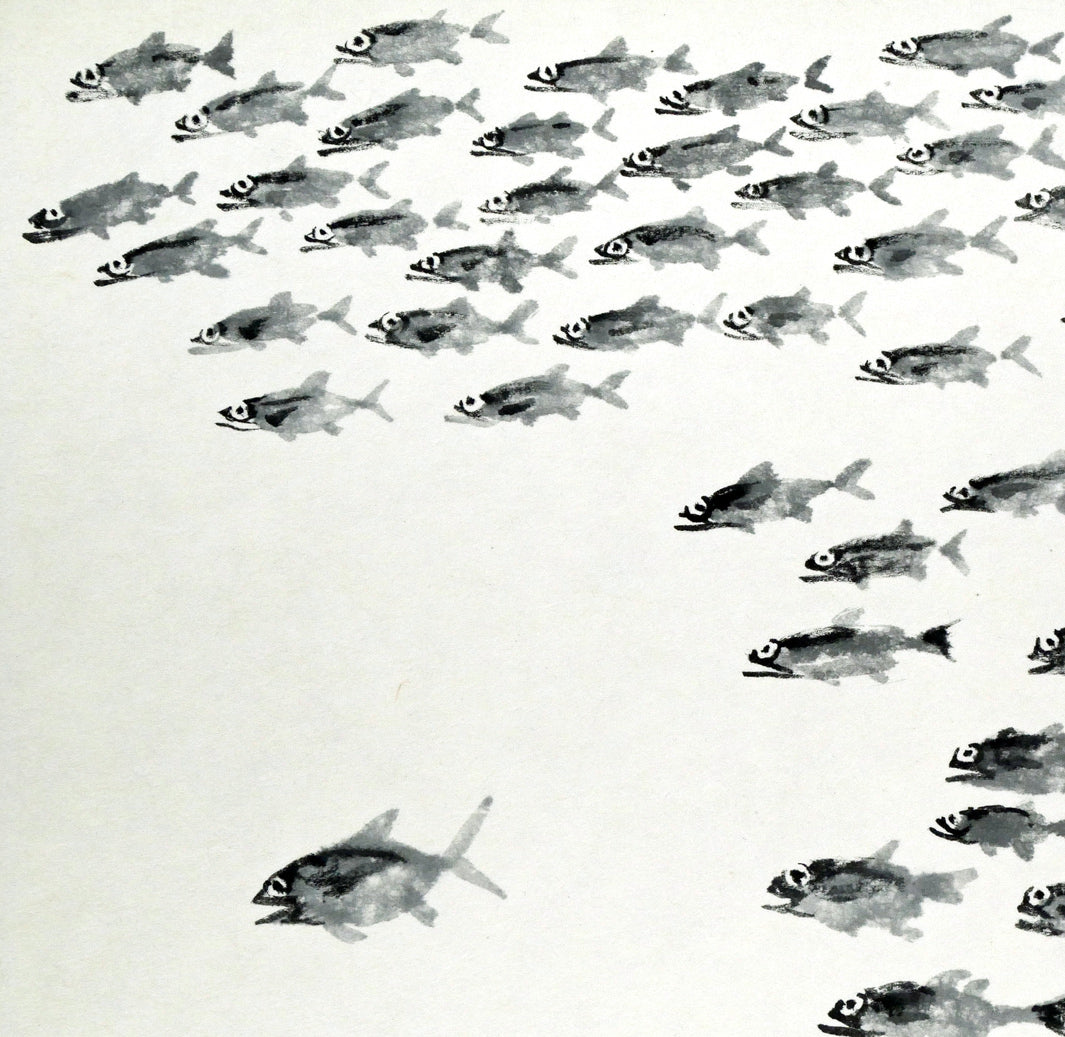 赤穴宏「百魚図」水彩画・色紙　拡大画像1