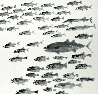 赤穴宏「百魚図」水彩画・色紙　拡大画像2