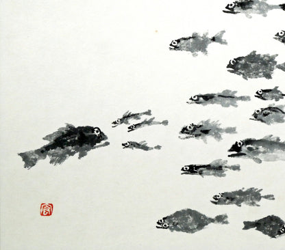 赤穴宏「百魚図」水彩画・色紙　拡大画像3