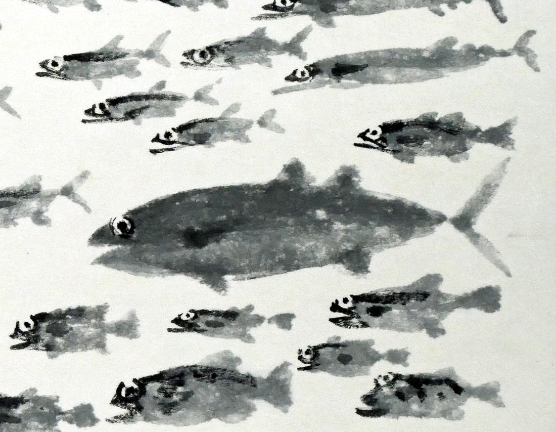 赤穴宏「百魚図」水彩画・色紙　拡大画像5