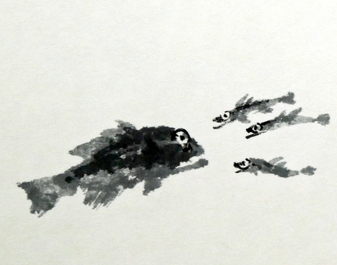 赤穴宏「百魚図」水彩画・色紙　拡大画像6