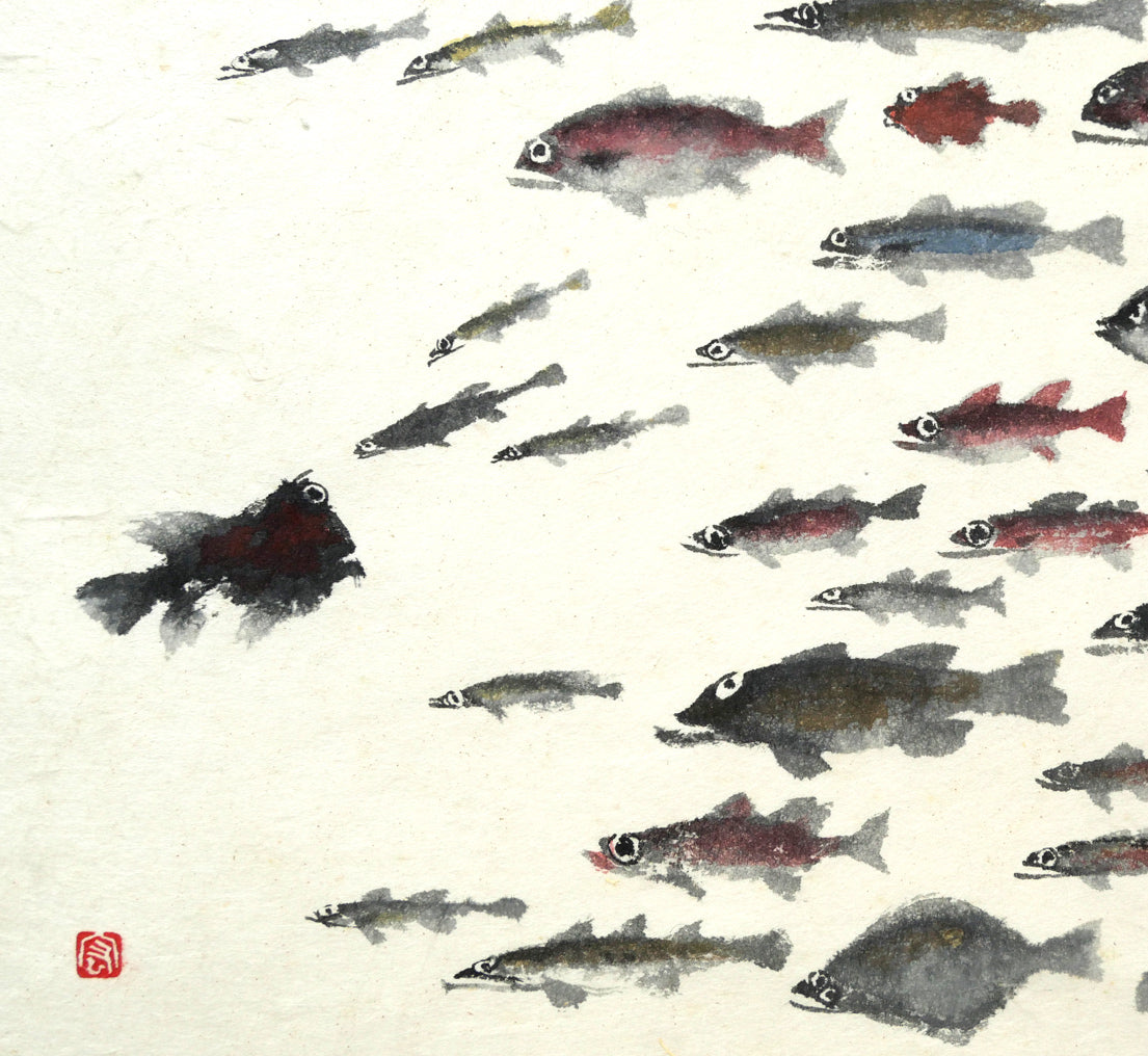 赤穴宏「百魚図」肉筆彩色図　拡大画像3
