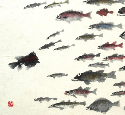 赤穴宏「百魚図」肉筆彩色図　拡大画像3