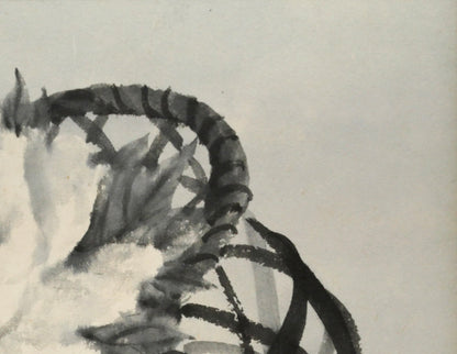穐月明「籠の牡丹」水墨画・F6号　拡大画像2
