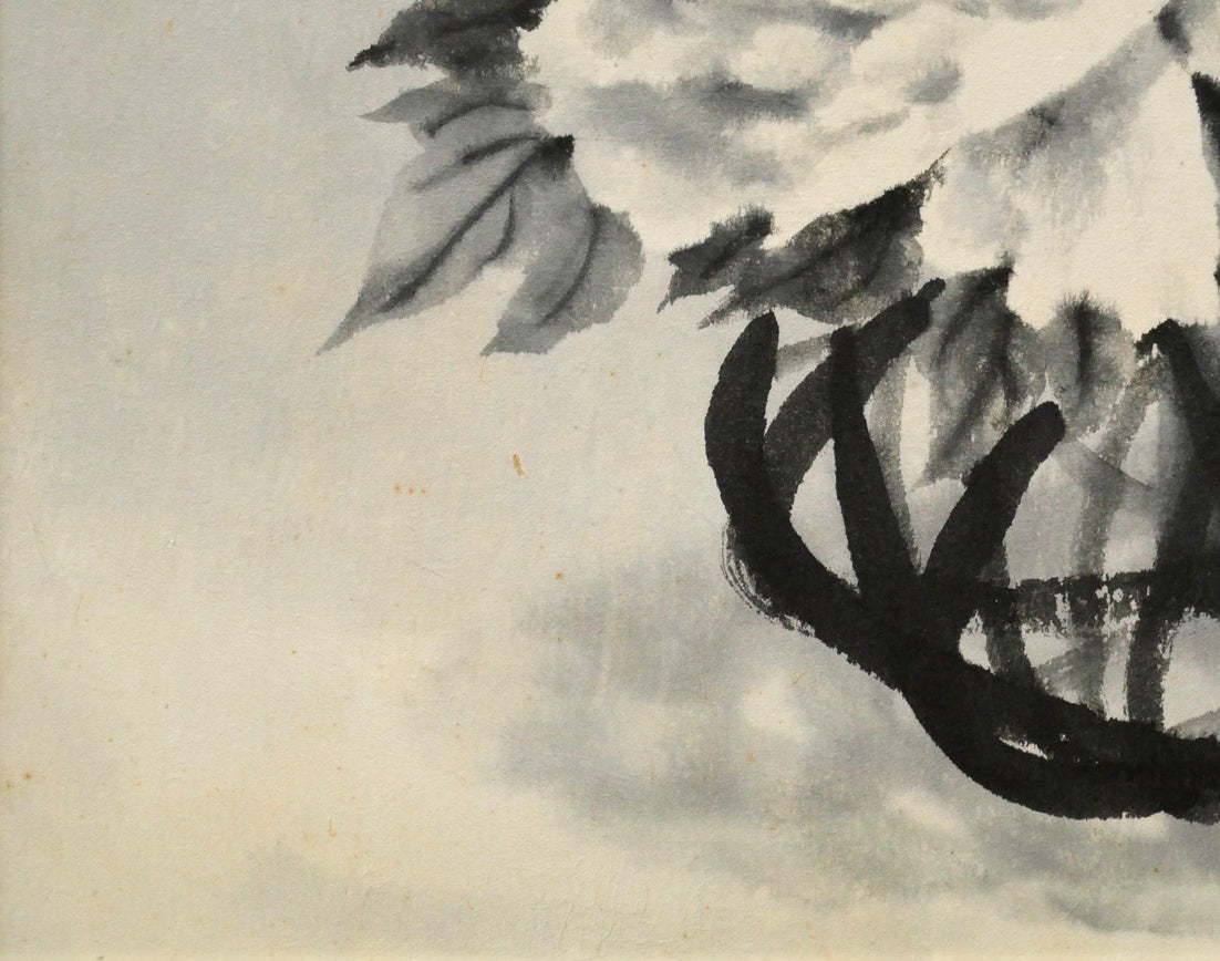 穐月明「籠の牡丹」水墨画・F6号　拡大画像3