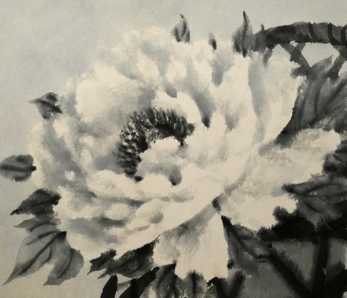 穐月明「籠の牡丹」水墨画・F6号　拡大画像5
