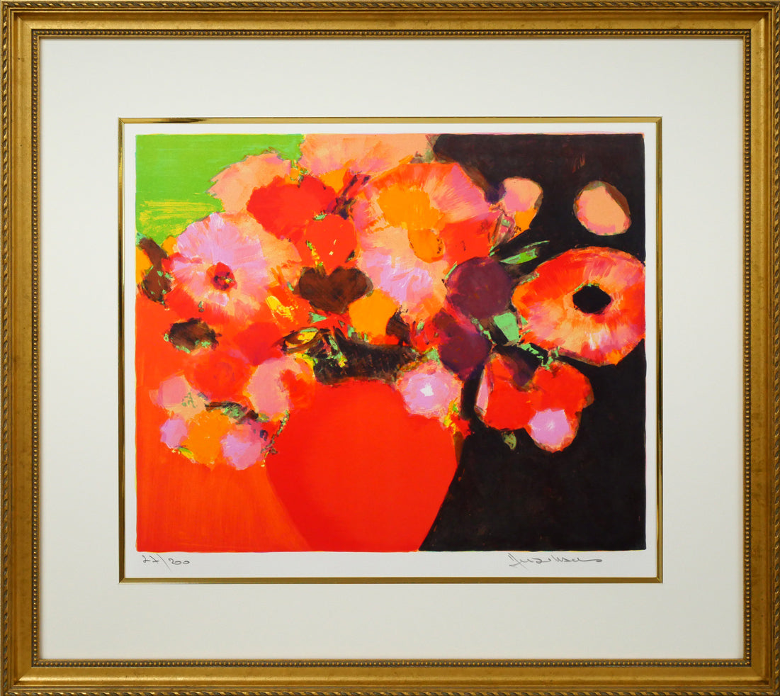 ジャン＝クロード　アレンバック（Jean-Claude　ALLENBACH）「赤い花瓶の花」リトグラフ