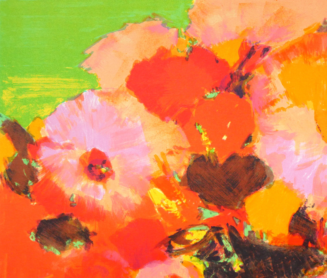 ジャン＝クロード　アレンバック（Jean-Claude　ALLENBACH）「赤い花瓶の花」リトグラフ　拡大画像1