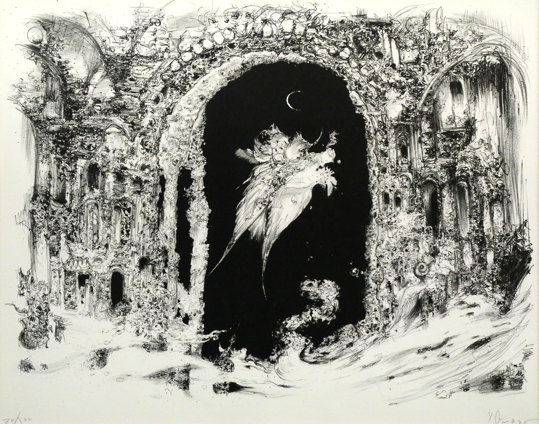 天野喜孝「蒼い月」リトグラフ　作品全体画像