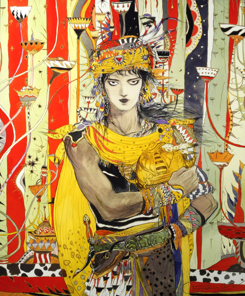 天野喜孝「褐色の戦士　C/C」シバクローム版画　作品全体画像