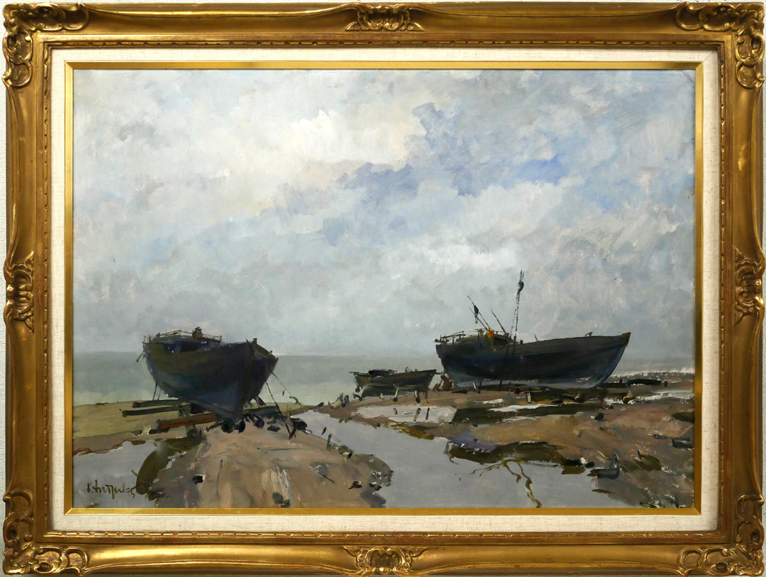 アンドレーエフ（ANDREEV）「浜辺の舟」油絵・20号