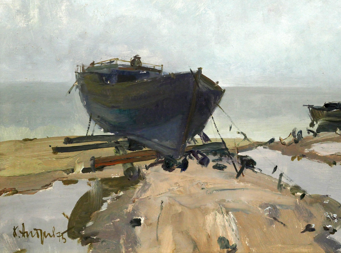 アンドレーエフ（ANDREEV）「浜辺の舟」油絵・20号　拡大画像3