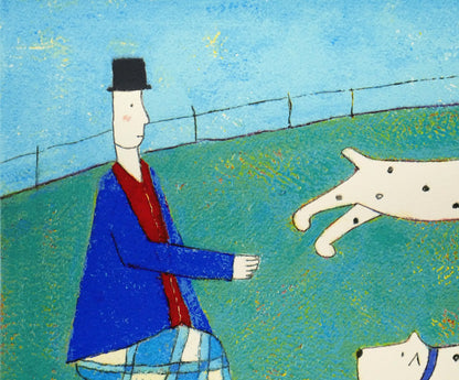 アノラ　スペンス（Annora　Spence）「飛ぶ犬（jumping　dogs）」版画　拡大画像1