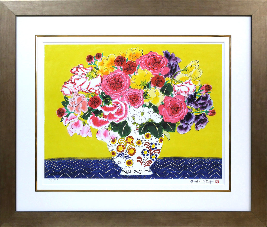 青木乃里子「スイートピーと薔薇」ジクレー版画