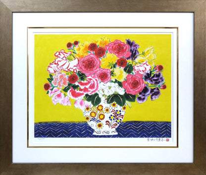 青木乃里子「スイートピーと薔薇」ジクレー版画