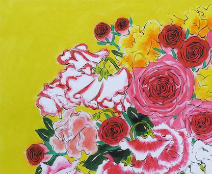 青木乃里子「スイートピーと薔薇」ジクレー版画　拡大画像1