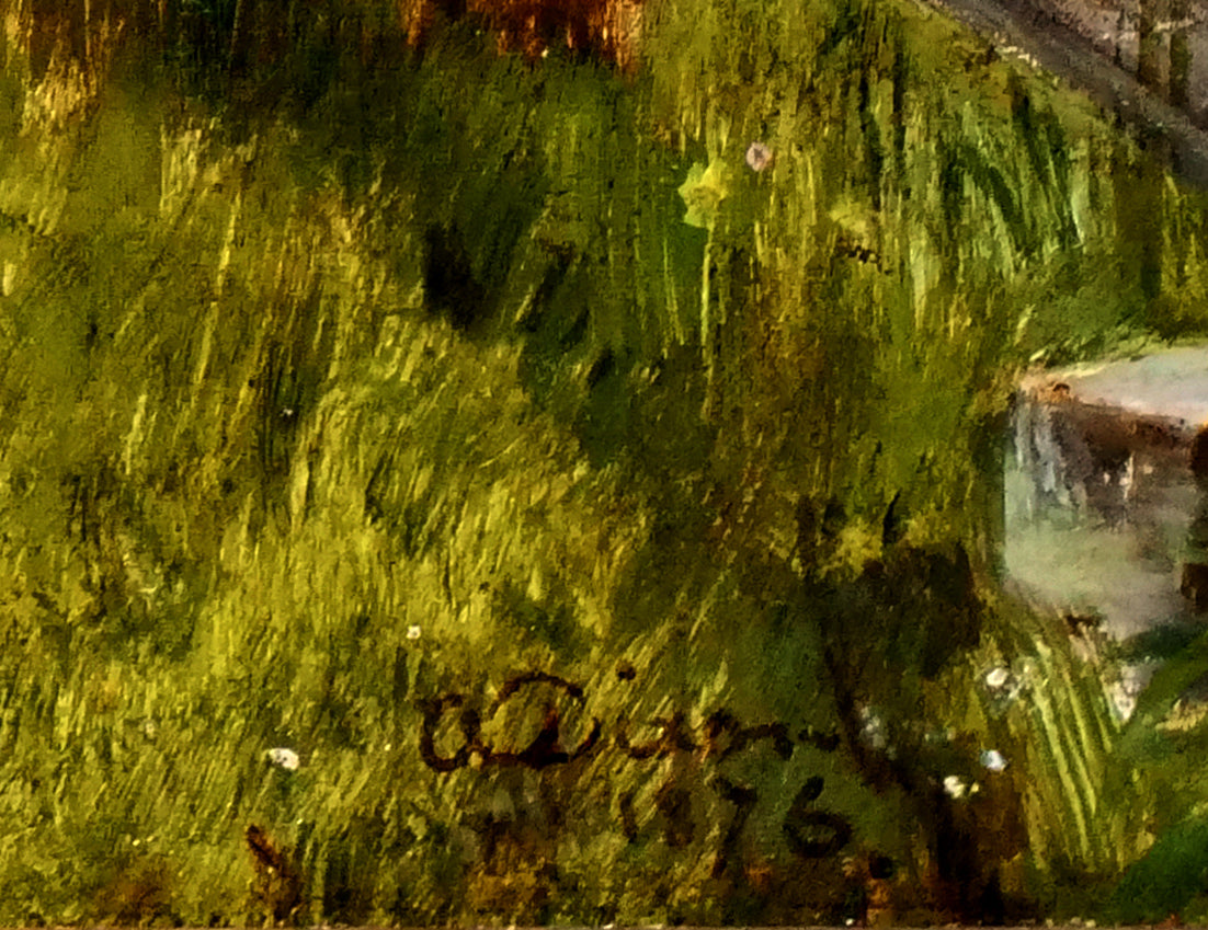 アルフレッド　ディクソン（Alfred　Dixon）「教会のそばの少女」油絵・変形20号　サイン・年記（1876年作）