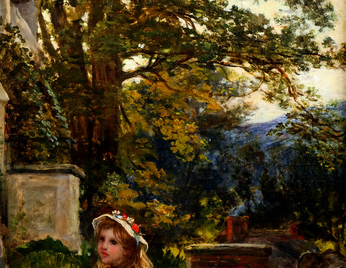 アルフレッド　ディクソン（Alfred　Dixon）「教会のそばの少女」油絵・変形20号　拡大画像4