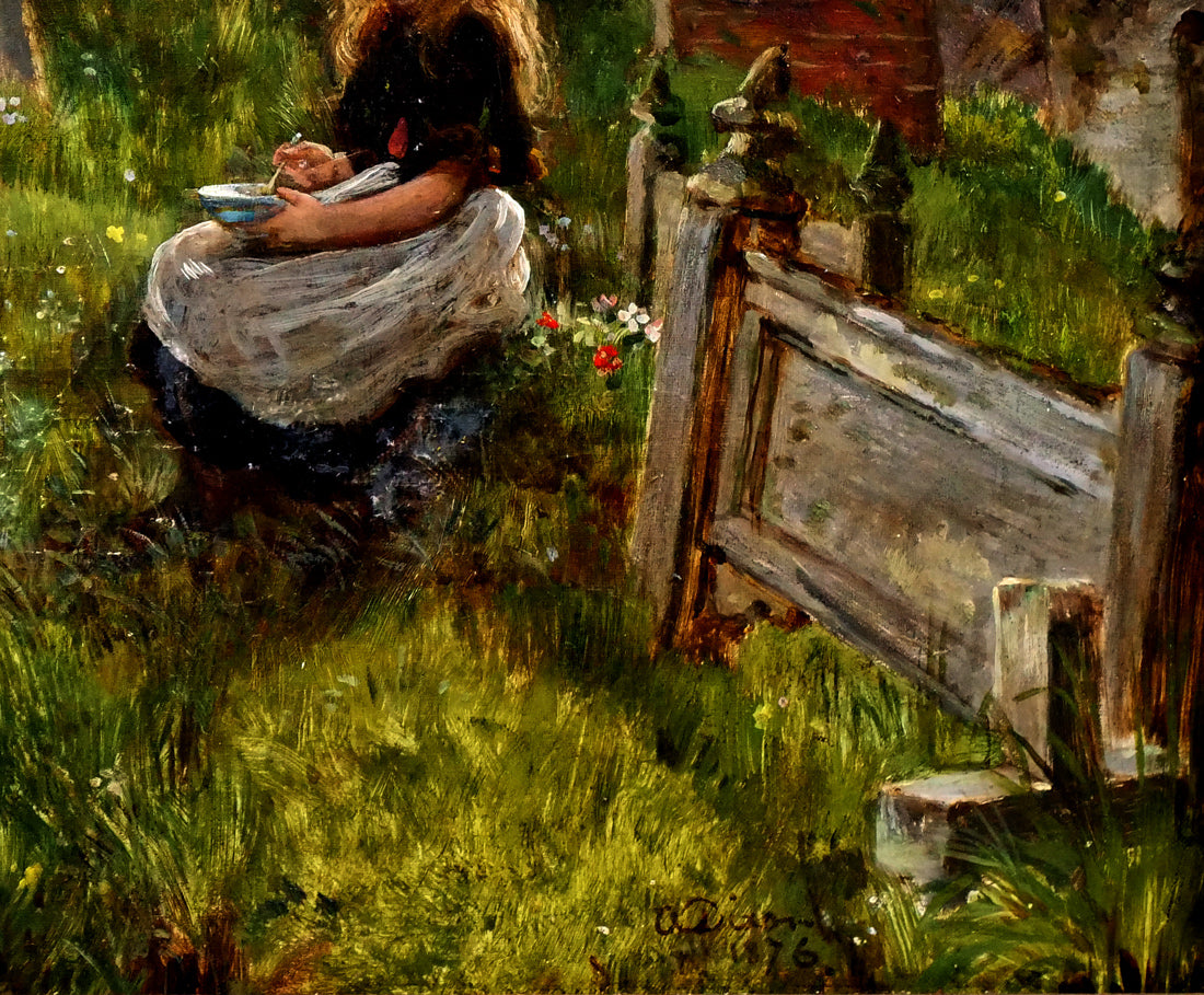 アルフレッド　ディクソン（Alfred　Dixon）「教会のそばの少女」油絵・変形20号　拡大画像6