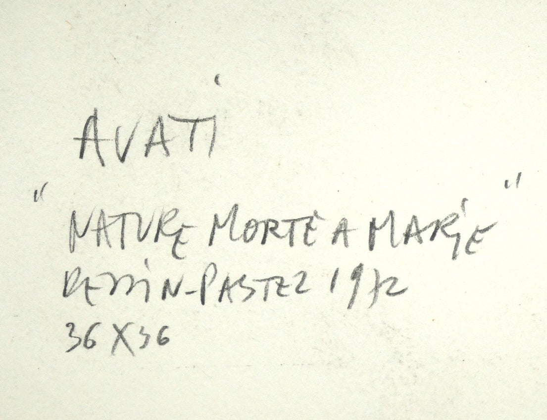マリオ　アヴァチ（Mario　AVATI）「時計のある静物」肉筆パステル画・S5号　裏側拡大画像