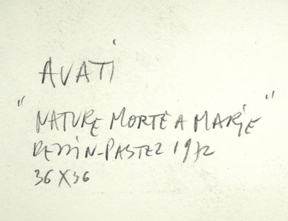 マリオ　アヴァチ（Mario　AVATI）「時計のある静物」肉筆パステル画・S5号　裏側拡大画像