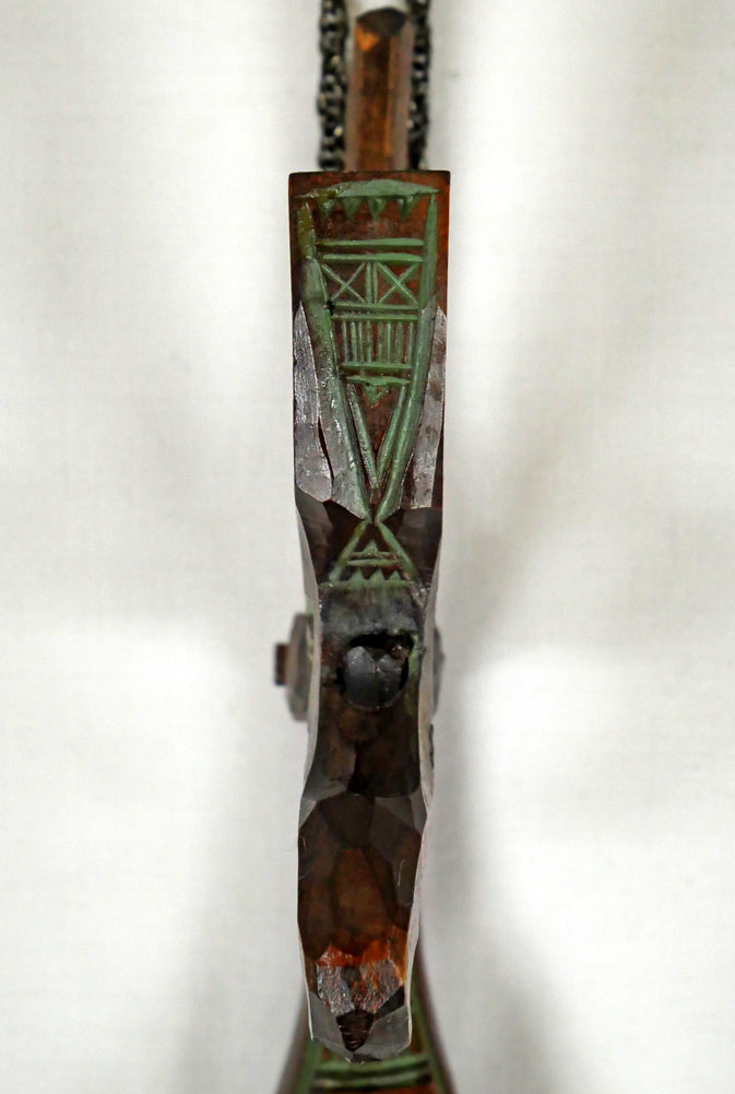 砂澤ビッキ「樹鈴二連啄木鳥（キツツキ）ペンダント（約17.6cm）」木彫作品　拡大画像4