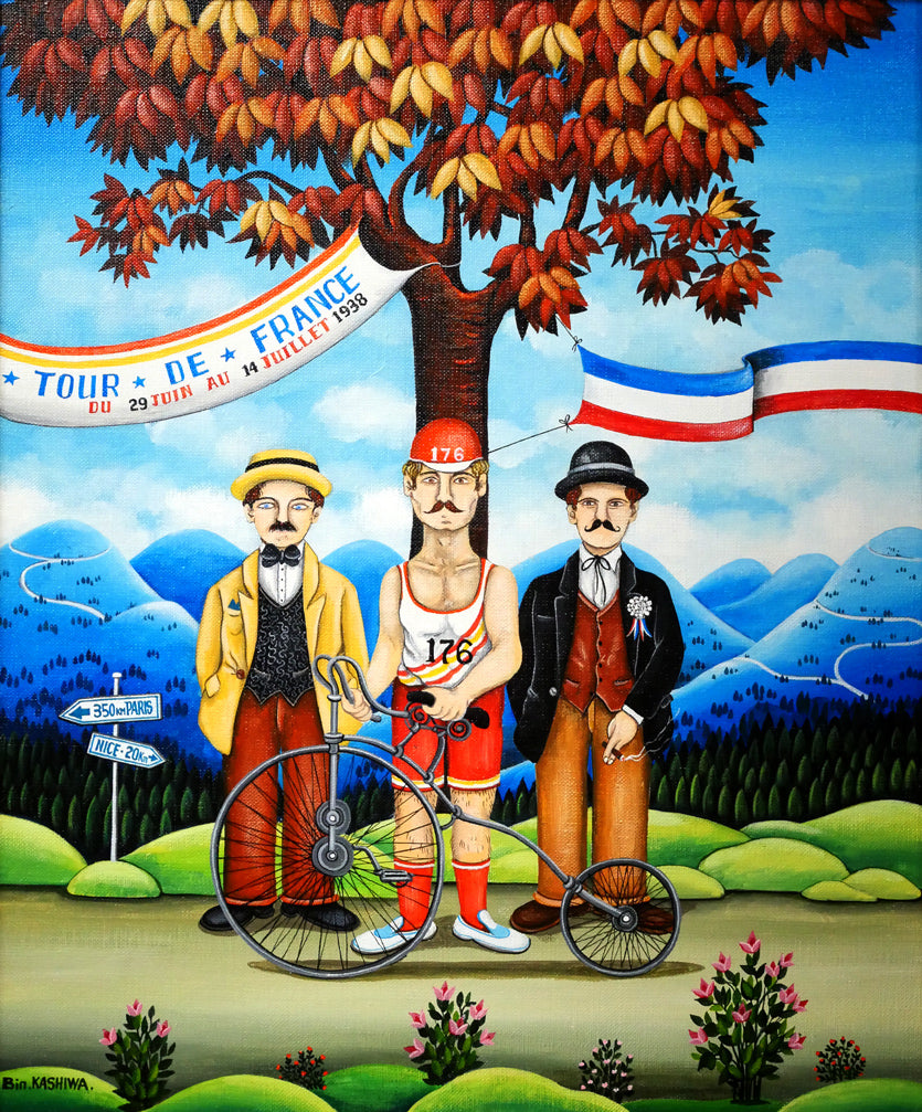 ビンカシワ「自転車競走（ツールドフランス）」油絵・F8号　作品全体画像
