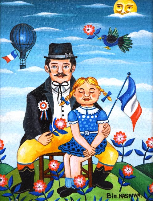 ビン・カシワ「初恋」油絵・F0号　作品全体拡大画像