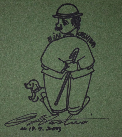 ビン・カシワ「ヒッチハイク」油絵・F0号　額裏拡大画像