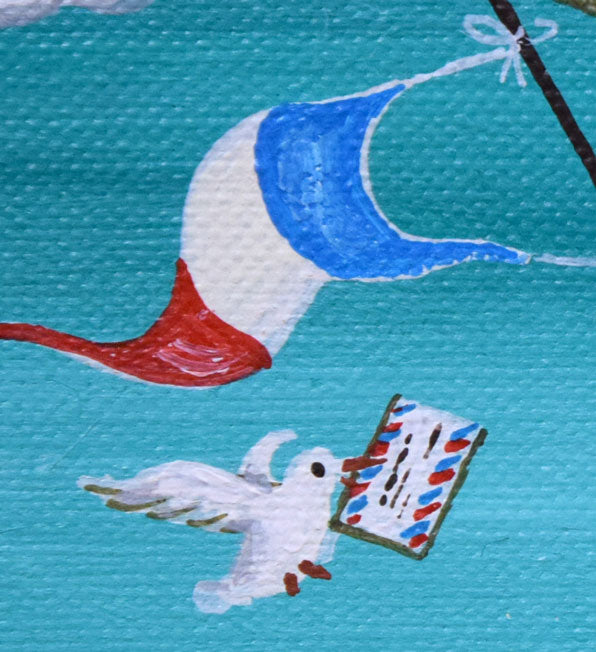 ビン・カシワ「幸福へのエアメール」油絵・F0号　拡大画像4
