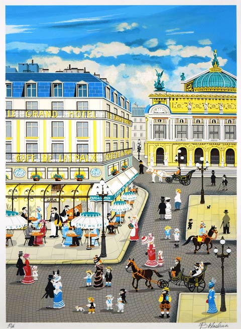 ビン・カシワ「オペラ座（パリ）」リトグラフ　作品全体拡大画像