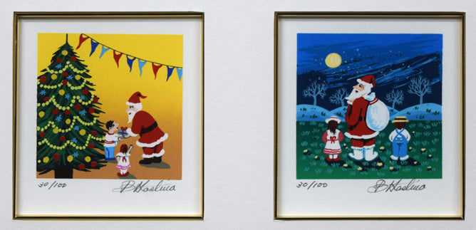 ビン・カシワ「サンタがやってきた」シルクスクリーン版画　作品全体画像