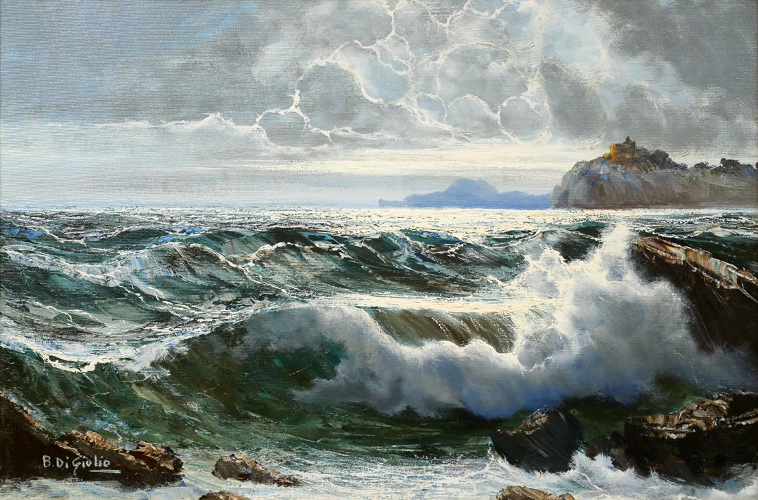 ブルーノ　ディ　ジュリオ（Bruno　Di　Giulio）「Stormy Sea（嵐の海）」油絵・M12号　作品全体画像
