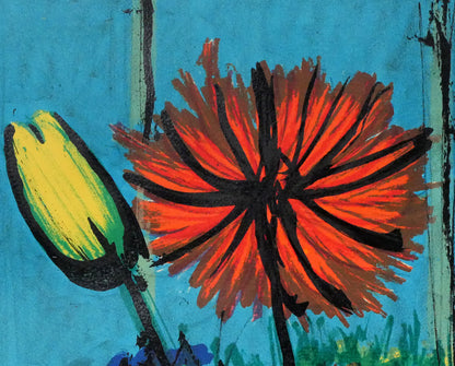 ベルナール・ビュッフェ（Bernard　BUFFET）「青い背景の花束」リトグラフ　拡大画像2
