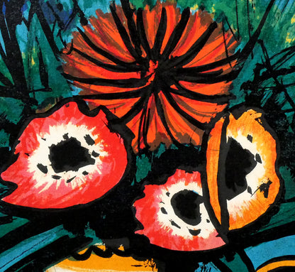 ベルナール・ビュッフェ（Bernard　BUFFET）「青い背景の花束」リトグラフ　拡大画像3