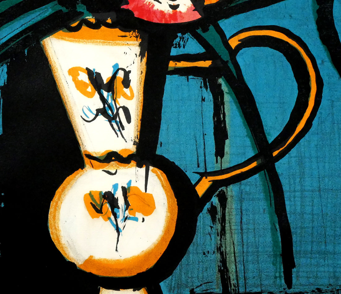 ベルナール・ビュッフェ（Bernard　BUFFET）「青い背景の花束」リトグラフ　拡大画像5