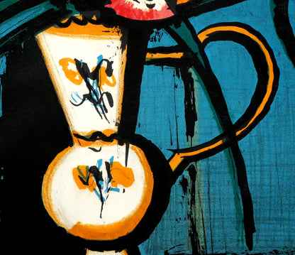 ベルナール・ビュッフェ（Bernard　BUFFET）「青い背景の花束」リトグラフ　拡大画像5