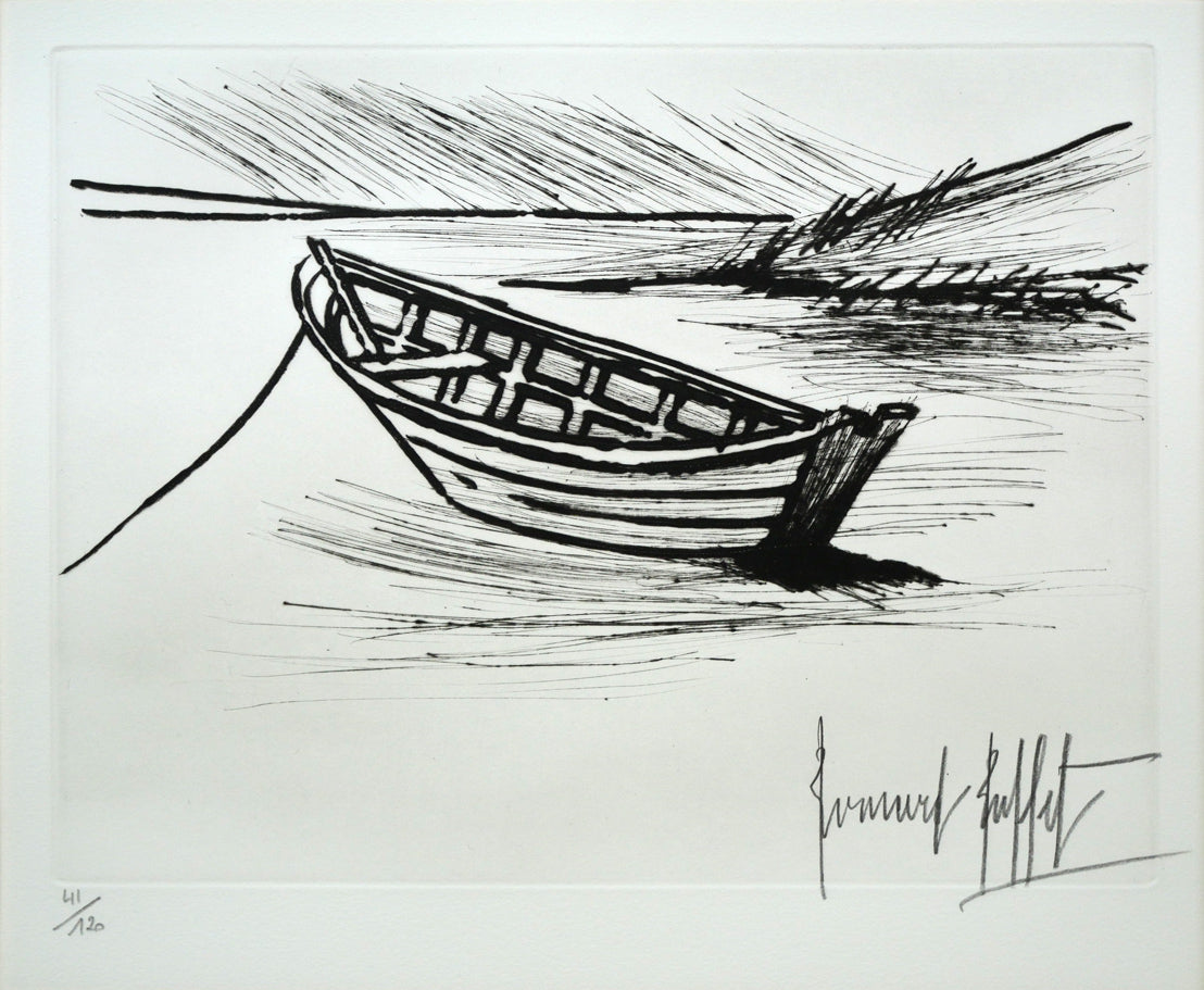 ベルナール・ビュッフェ（Bernard　BUFFET）「平底漁船」ドライポイント（銅版画）　作品全体拡大画像